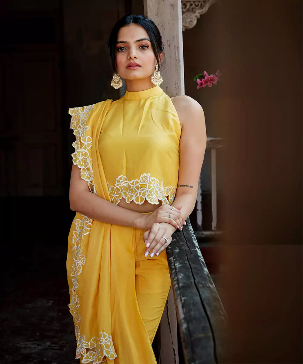 Yellow Cut Work Drape Co Rd Set