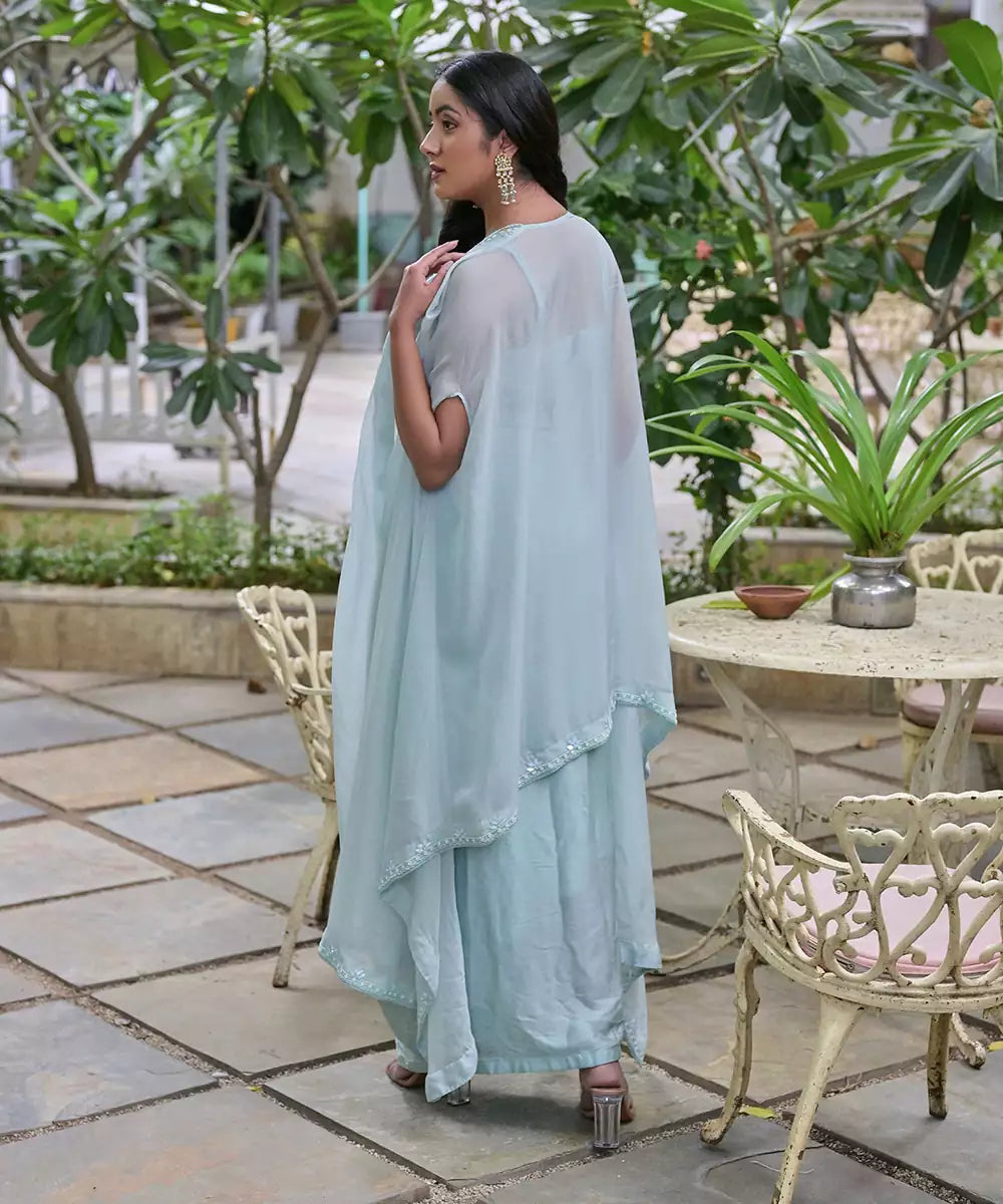 Blue Drape Skirt Set