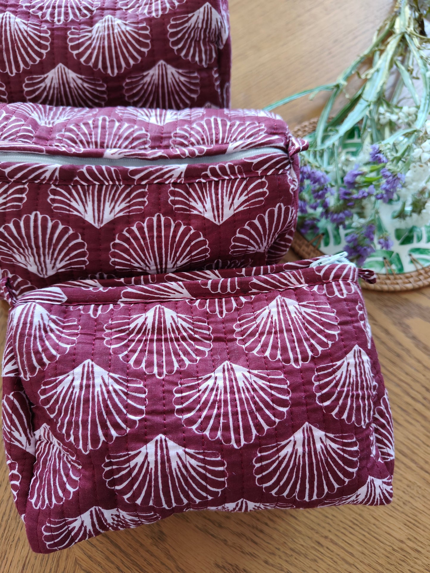 Wine Shell Toiletry Pouches (Set of 3)