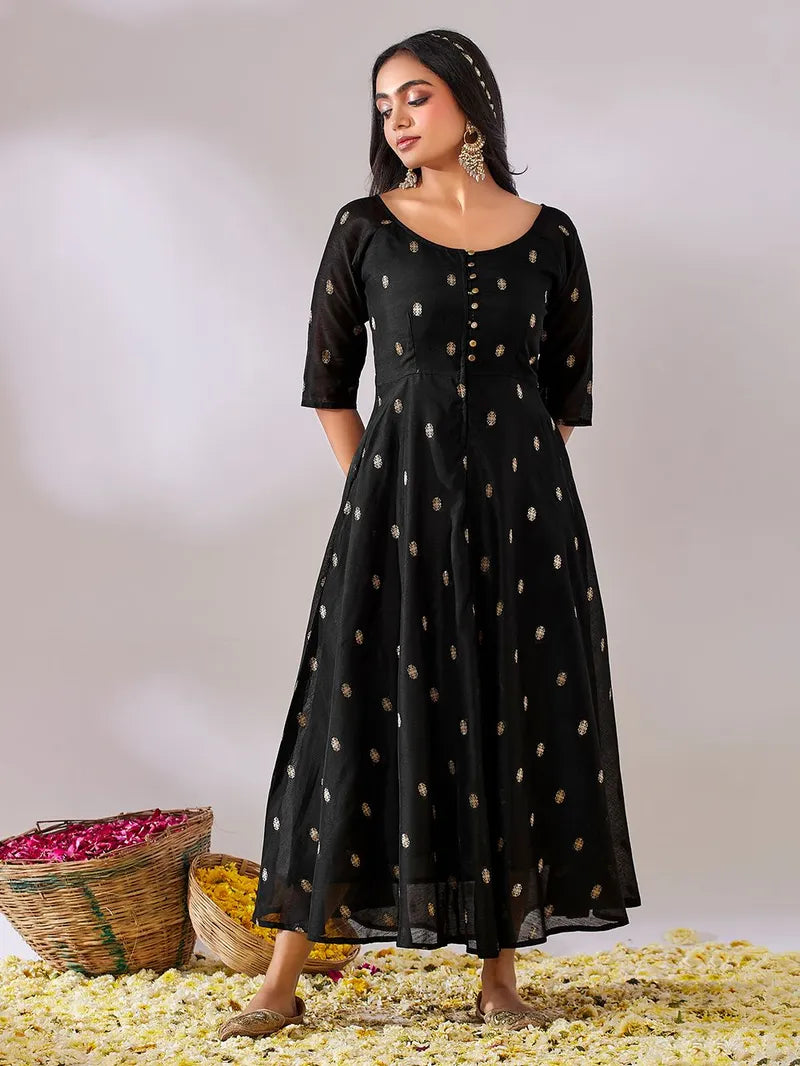 Black Banarasi Brocade Cotton Dress