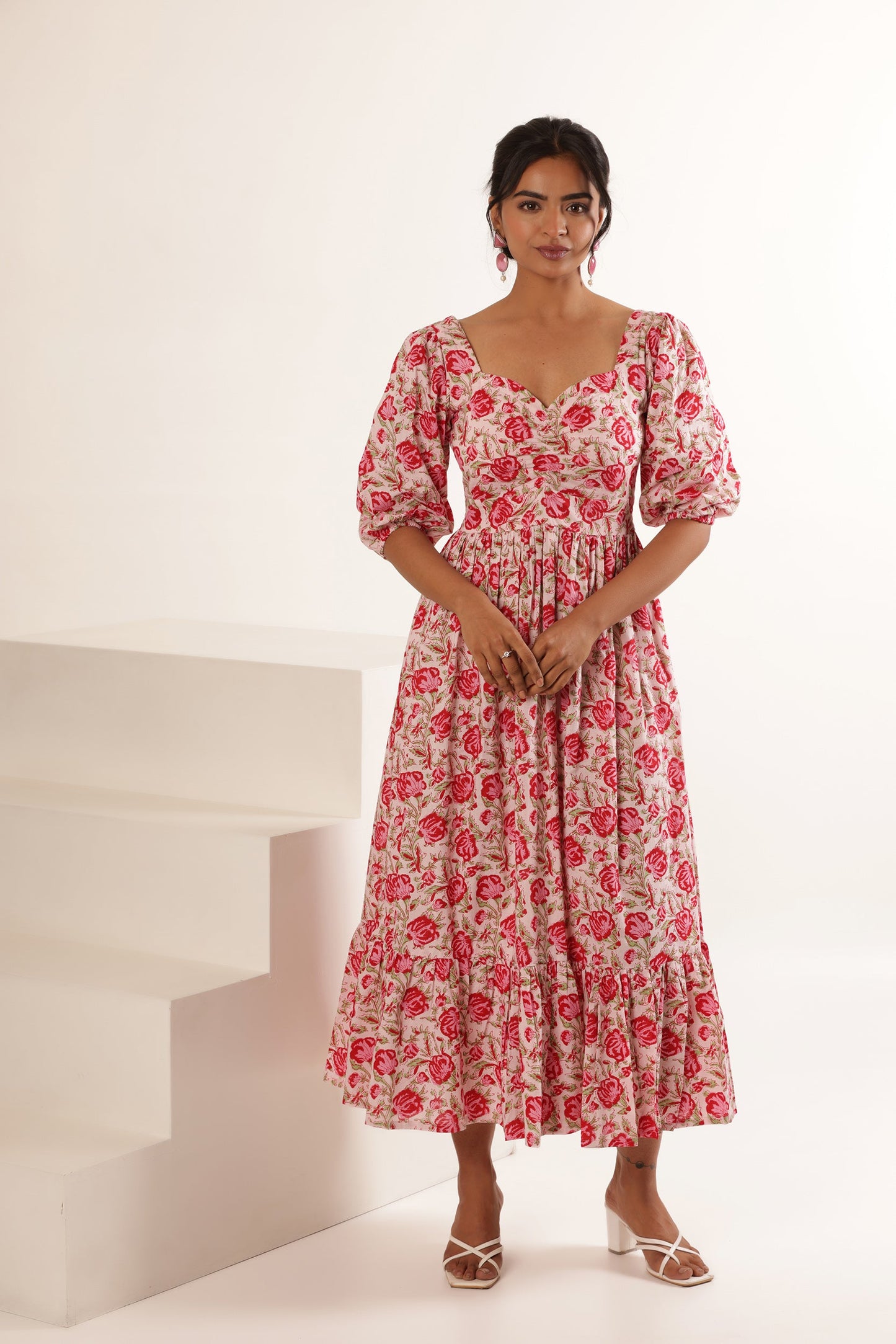 CINDERELLA FLORAL PINK COTTON DRESS