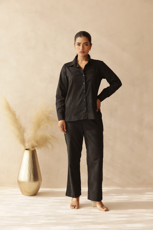 BOSSY BLACK LINEN COORD SET