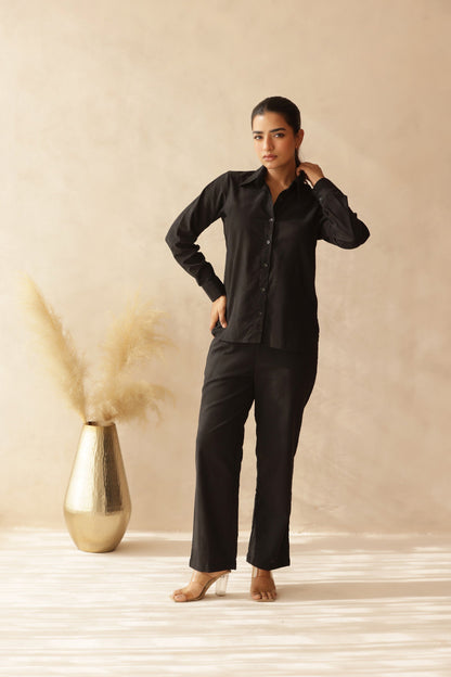 BOSSY BLACK LINEN COORD SET