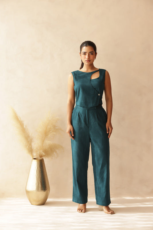 MIDNIGHT GREEN LINEN COORD SET