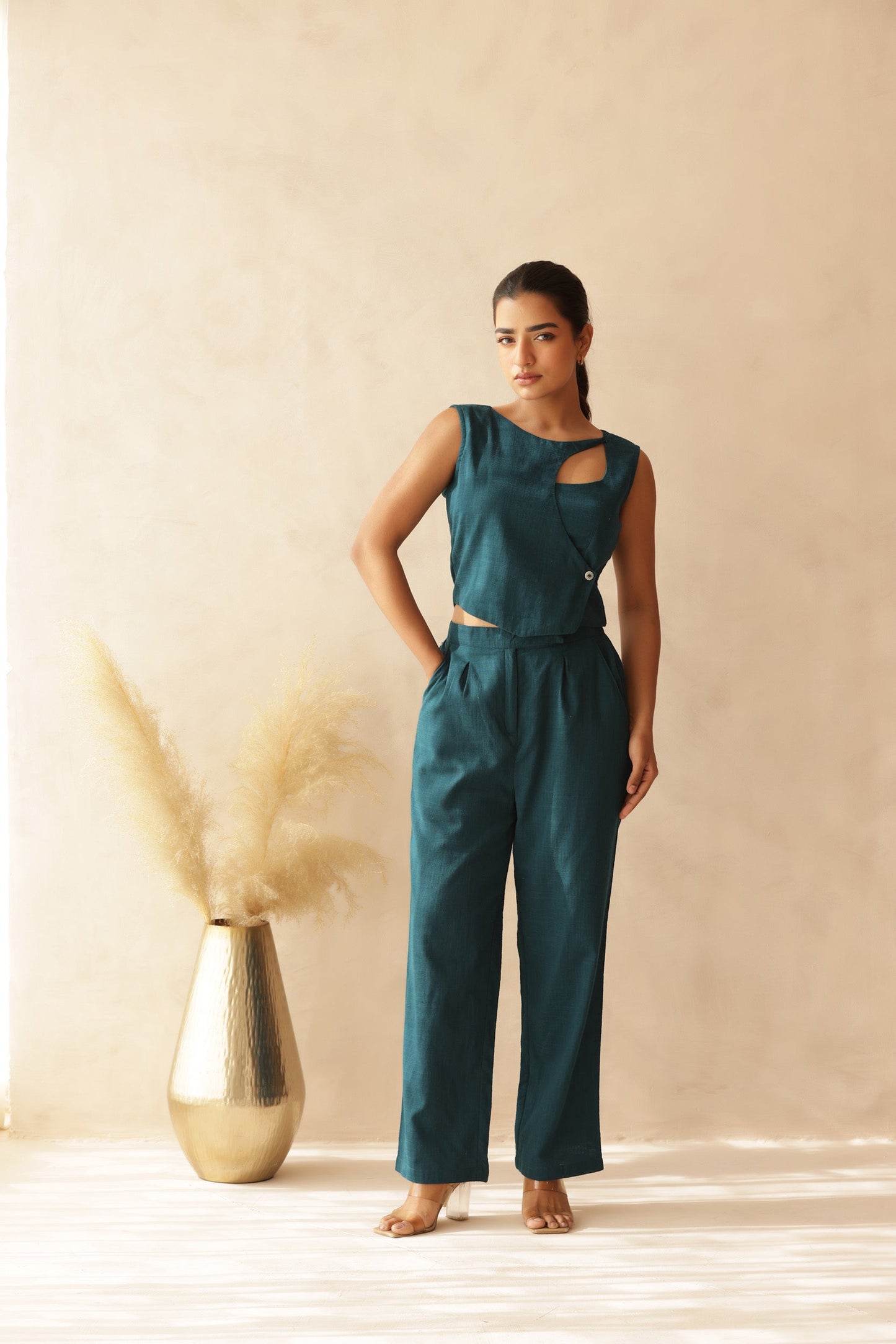 MIDNIGHT GREEN LINEN COORD SET