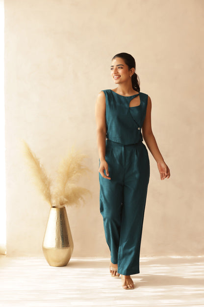 MIDNIGHT GREEN LINEN COORD SET