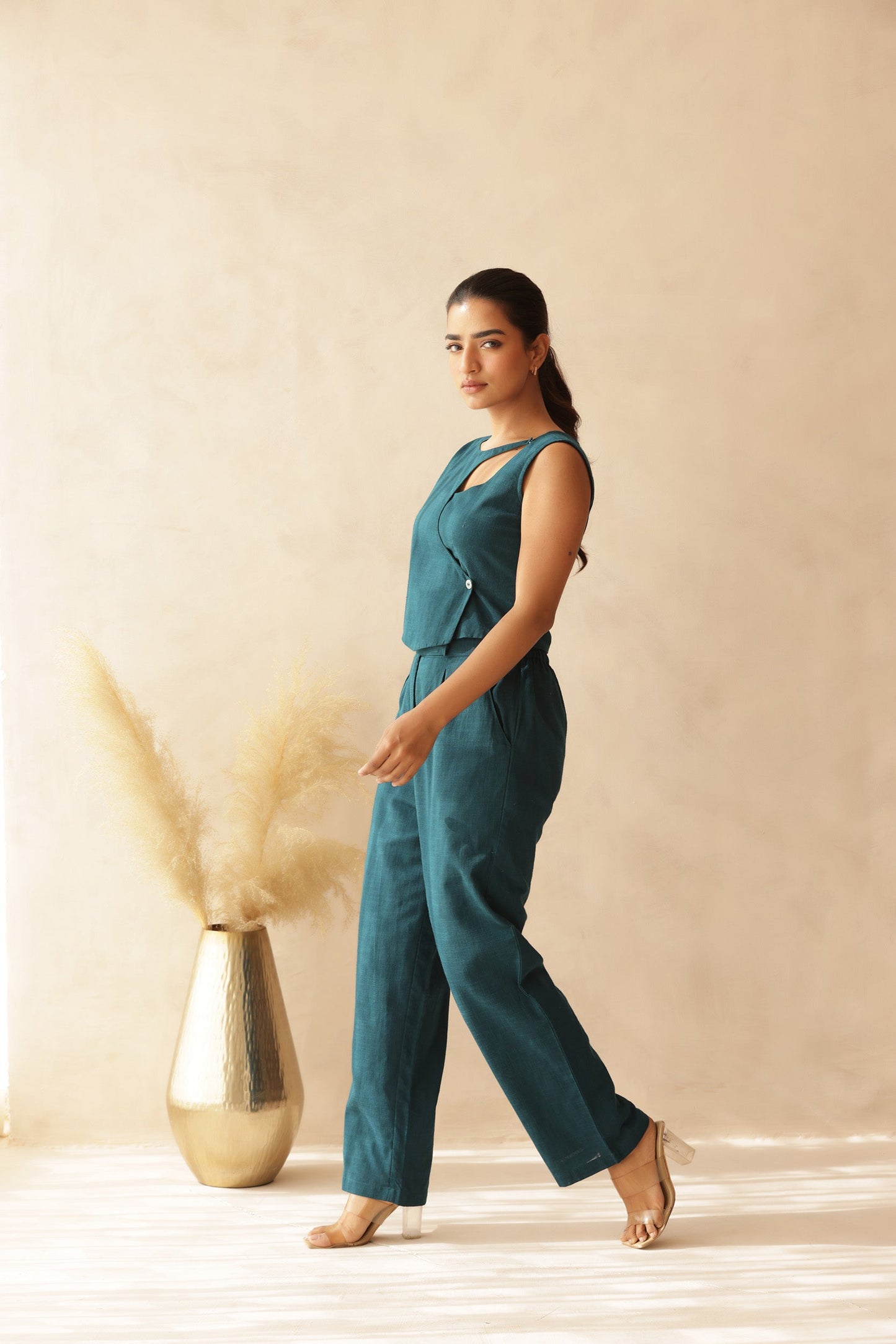 MIDNIGHT GREEN LINEN COORD SET