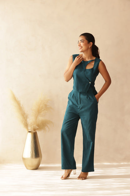 MIDNIGHT GREEN LINEN COORD SET