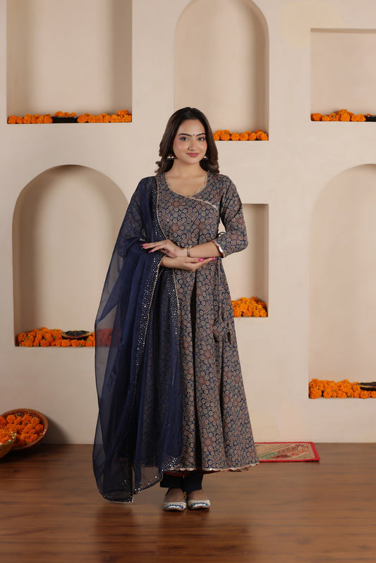 TARA PRINTED COTTON ANGRAKHA SUIT SET