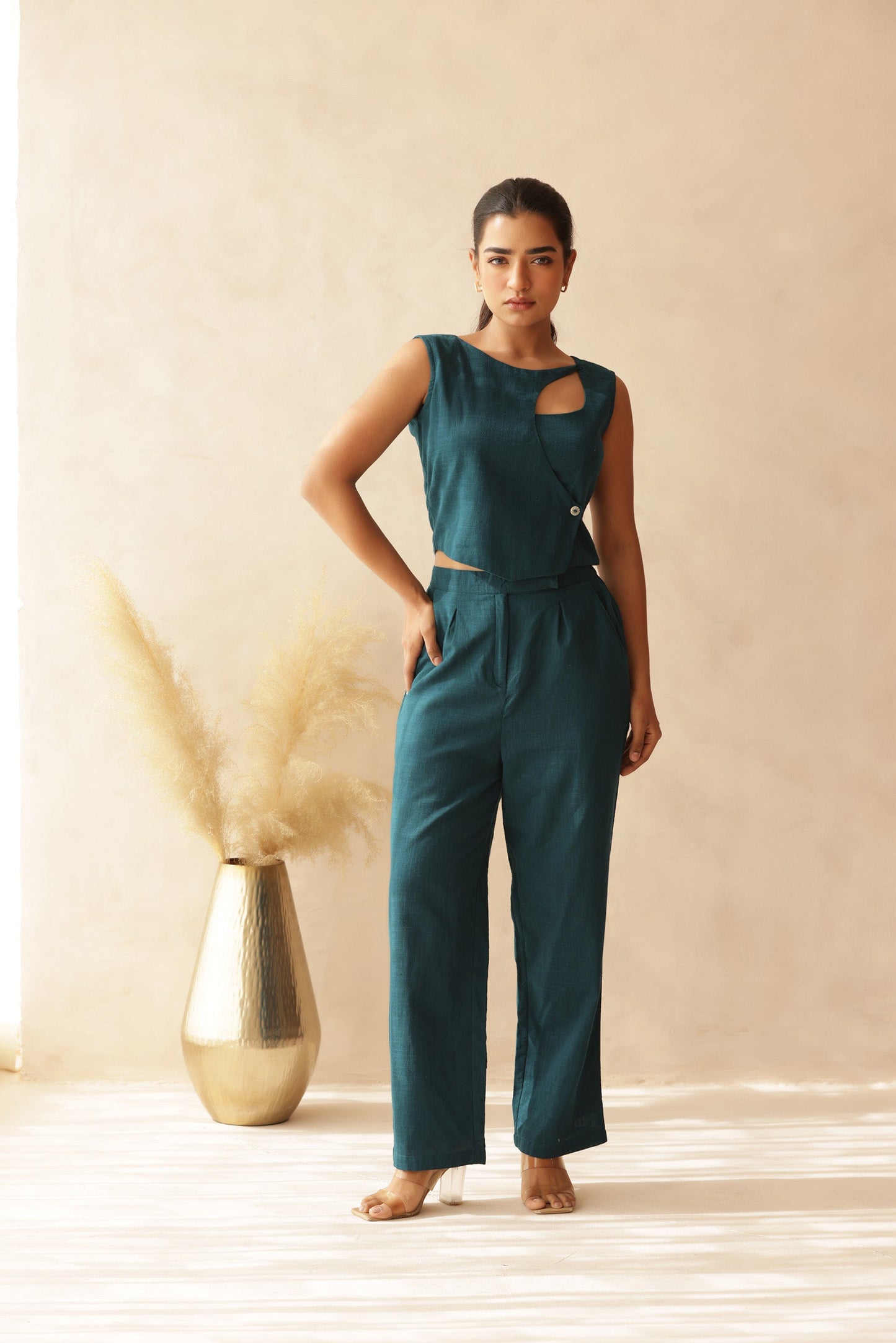 MIDNIGHT GREEN LINEN COORD SET