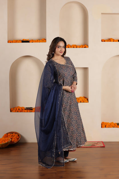 TARA PRINTED COTTON ANGRAKHA SUIT SET