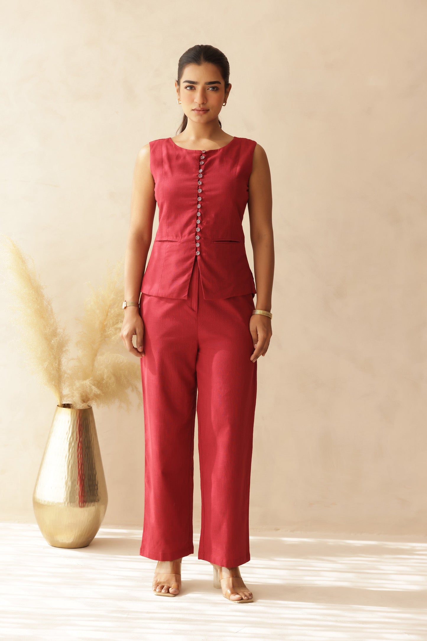 RED CHILLY LINEN COORD SET