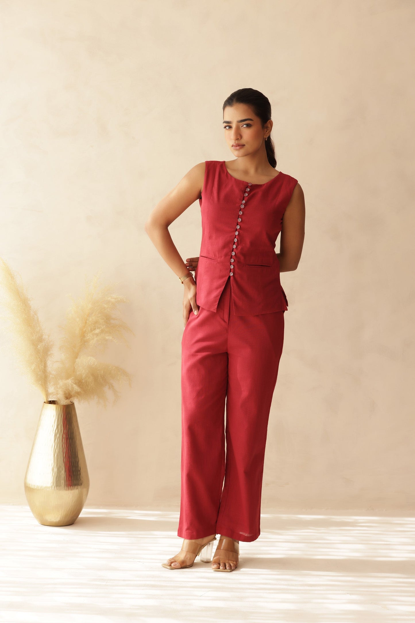 RED CHILLY LINEN COORD SET