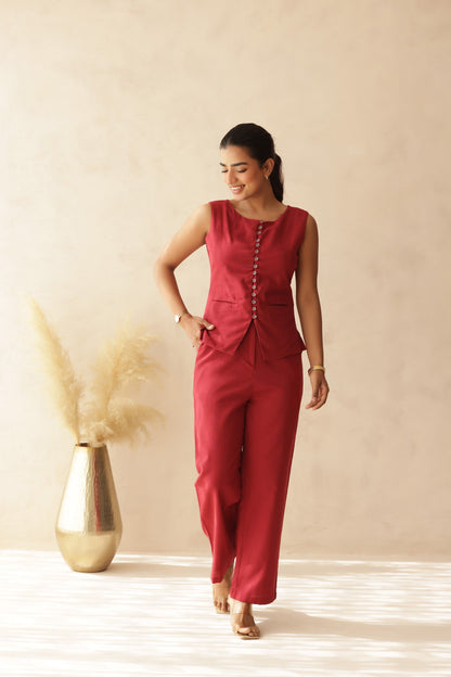 RED CHILLY LINEN COORD SET