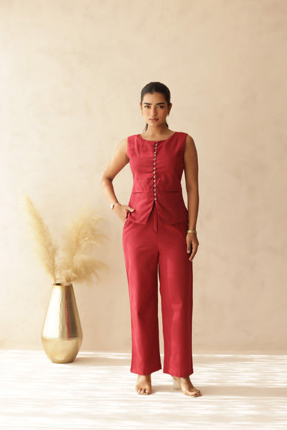 RED CHILLY LINEN COORD SET