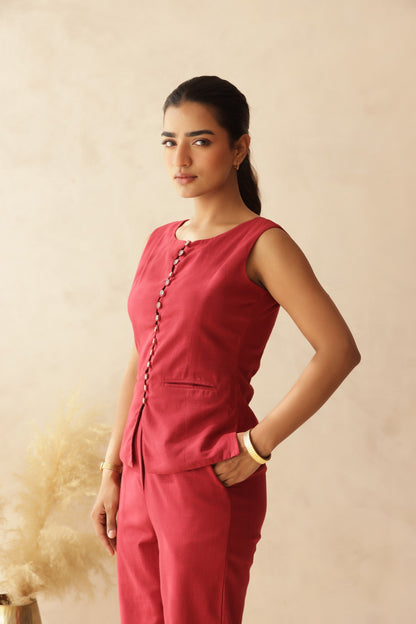 RED CHILLY LINEN COORD SET