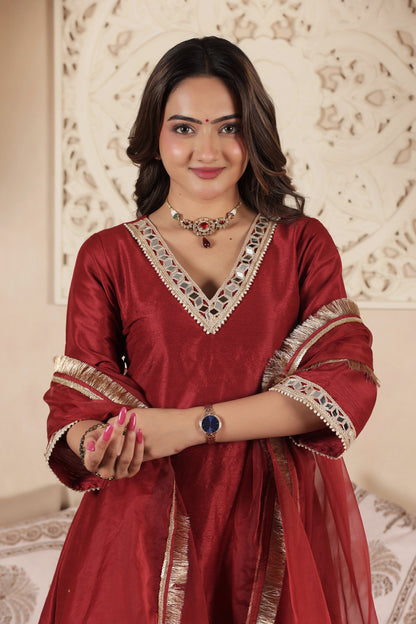 POLKI MAROON A-LINE SUIT SET