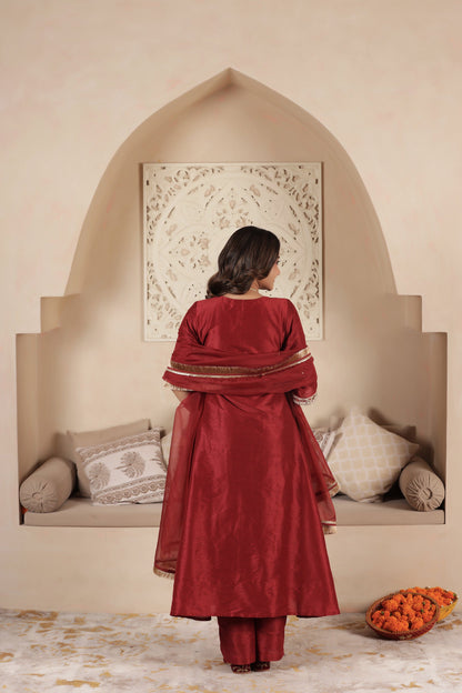 POLKI MAROON A-LINE SUIT SET