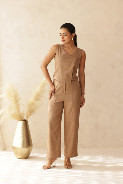 BEIGE LINEN COORD SET