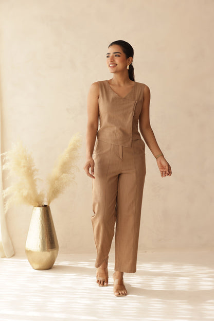 BEIGE LINEN COORD SET
