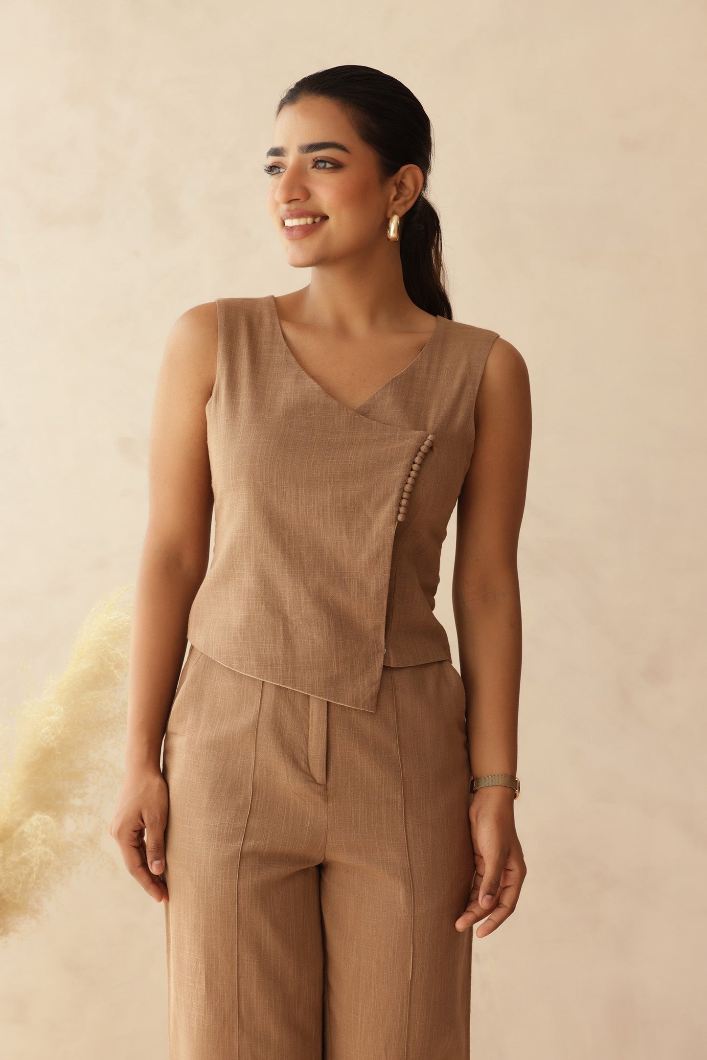 BEIGE LINEN COORD SET