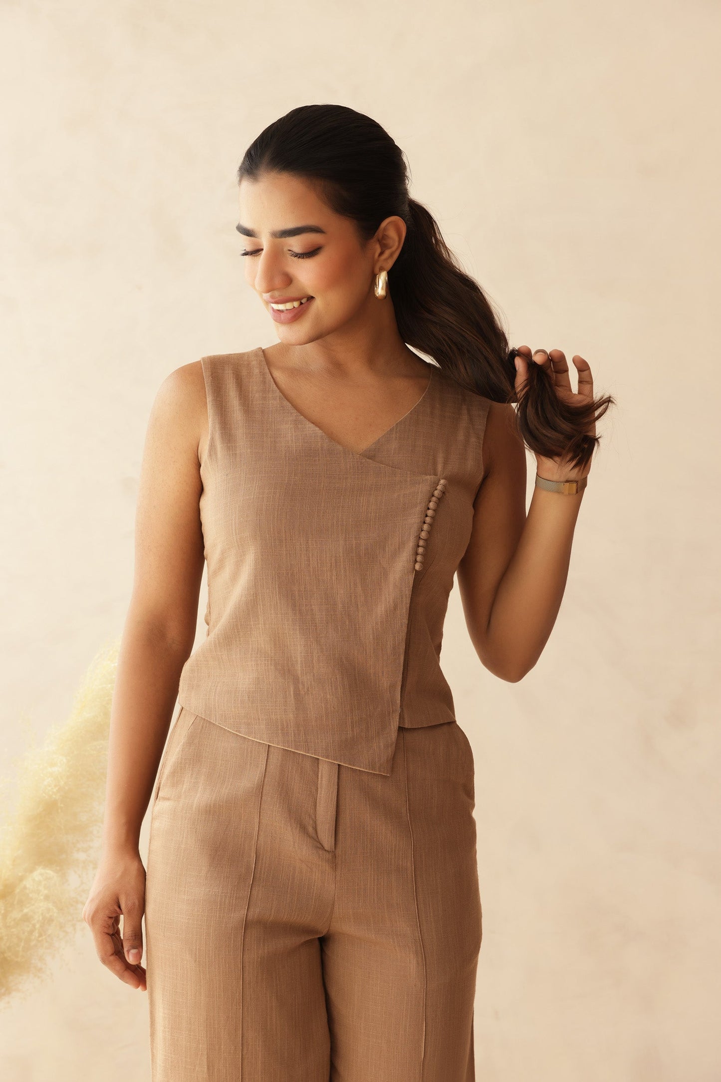 BEIGE LINEN COORD SET