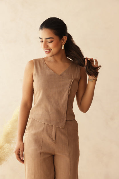 BEIGE LINEN COORD SET