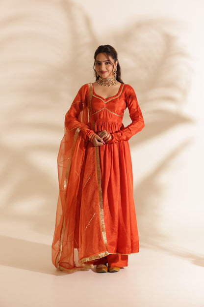 SAFFRON SILK ANARKALI SUIT SET