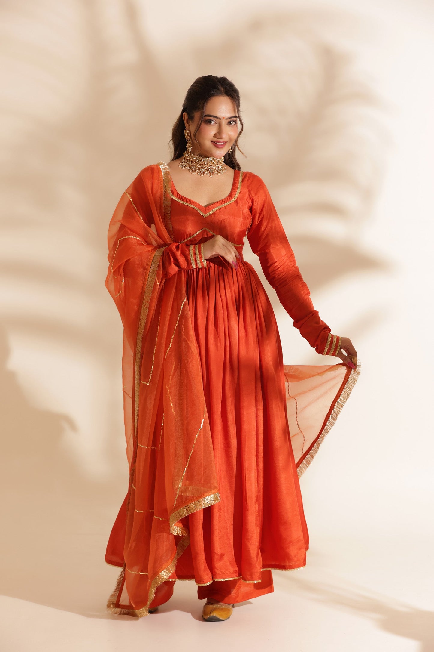 SAFFRON SILK ANARKALI SUIT SET