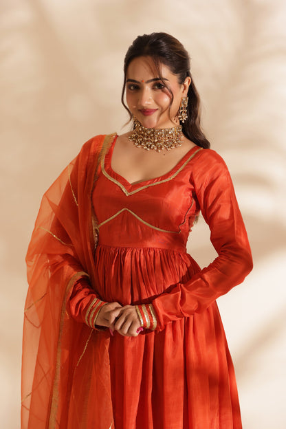 SAFFRON SILK ANARKALI SUIT SET