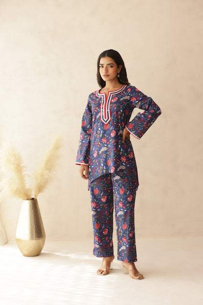 BLUE FLORAL COTTON COORD SET
