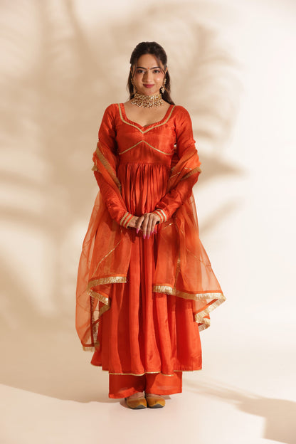 SAFFRON SILK ANARKALI SUIT SET