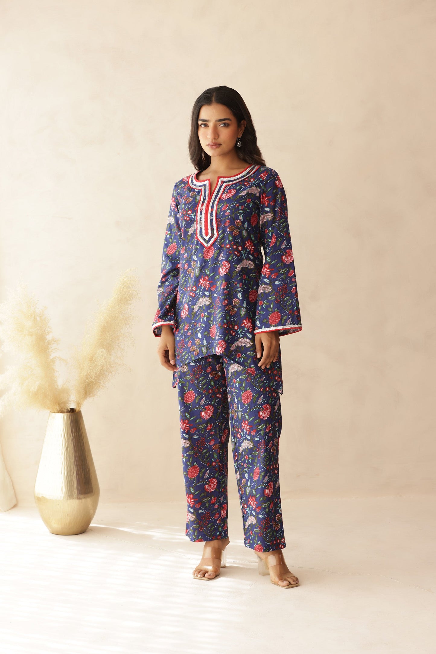 BLUE FLORAL COTTON COORD SET