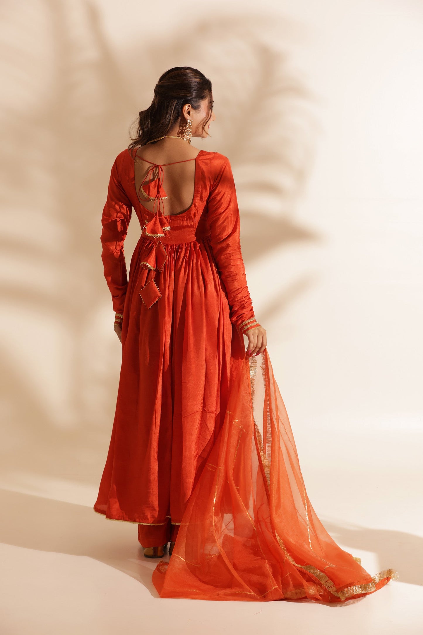 SAFFRON SILK ANARKALI SUIT SET