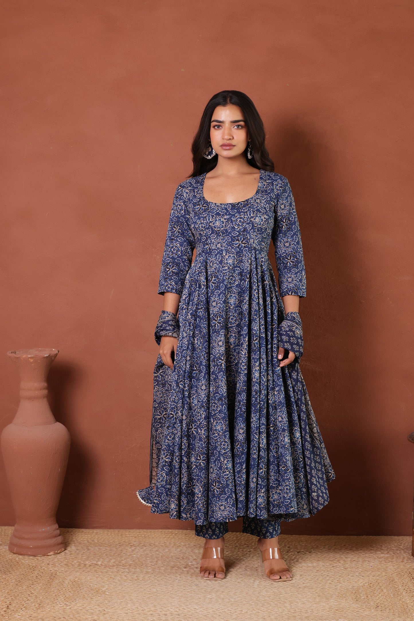 INDIGO COTTON ANARKALI SUIT SET