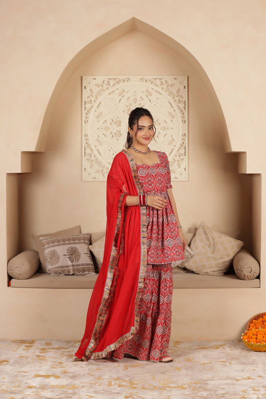 KUMKUM BLOCKPRINT COTTON SHARARA SET