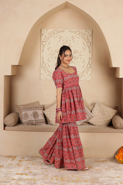 KUMKUM BLOCKPRINT COTTON SHARARA SET