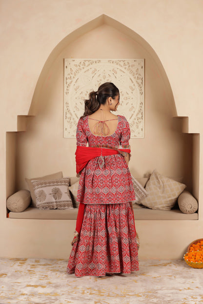 KUMKUM BLOCKPRINT COTTON SHARARA SET