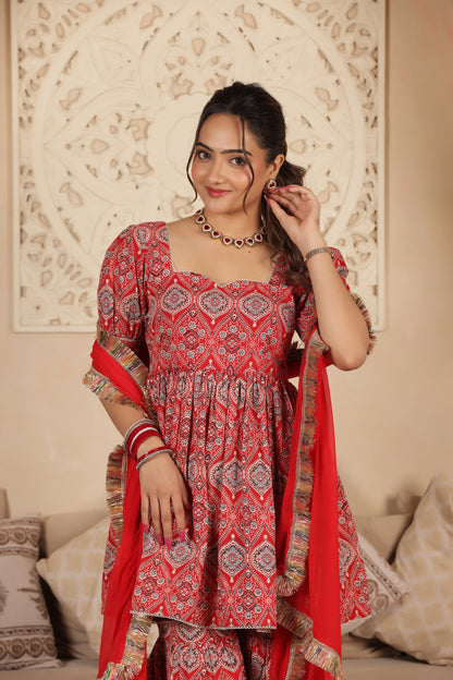 KUMKUM BLOCKPRINT COTTON SHARARA SET