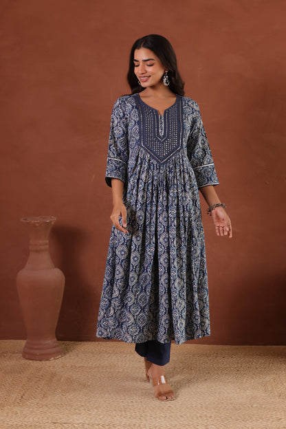AJRAKH COTTON KURTI PANT SET