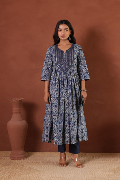 AJRAKH COTTON KURTI PANT SET