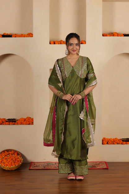 MEHENDI GREEN SILK STARIGHT SUIT SET