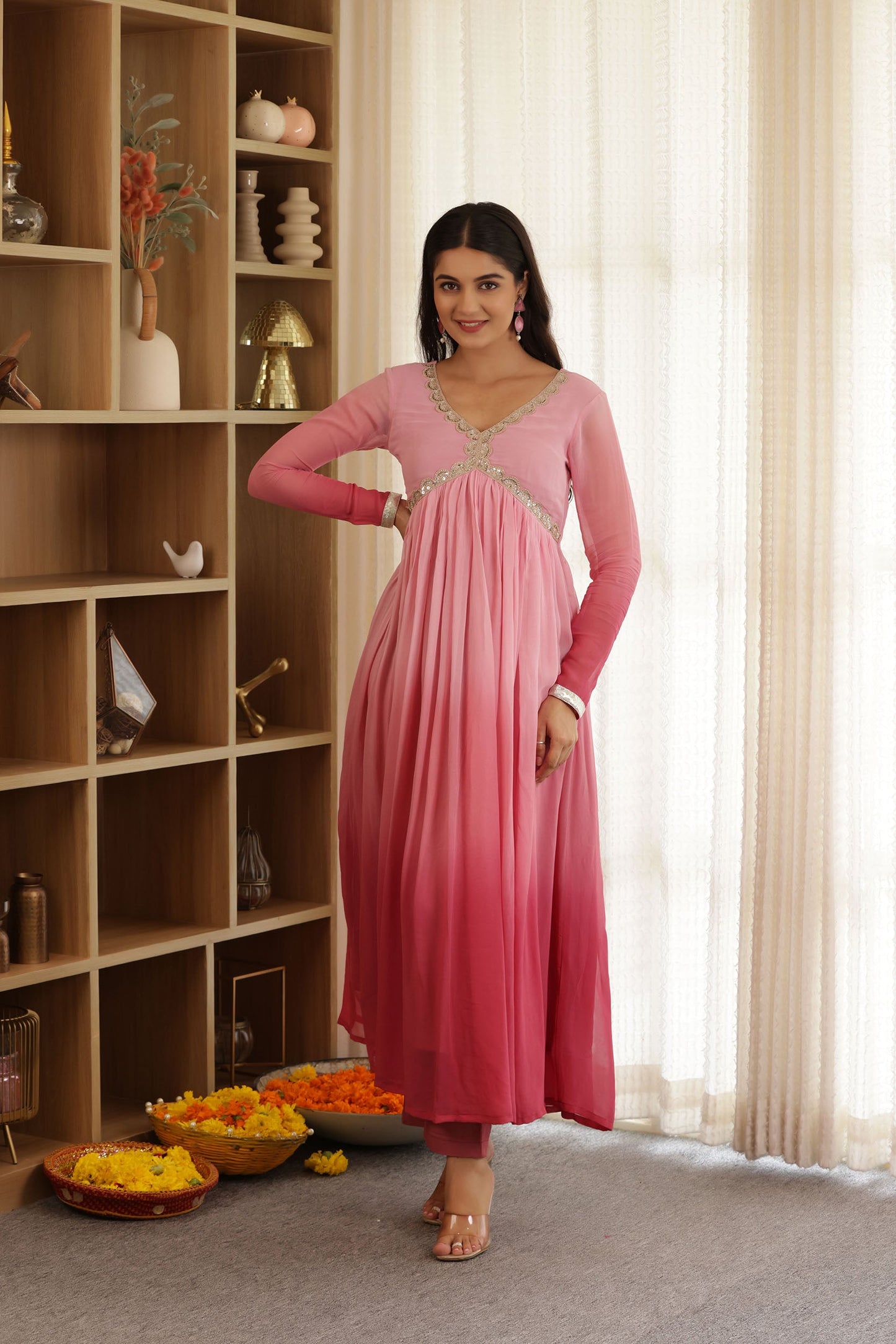 PINK LADY PURE GEORGETTE OMBRE SUIT SET