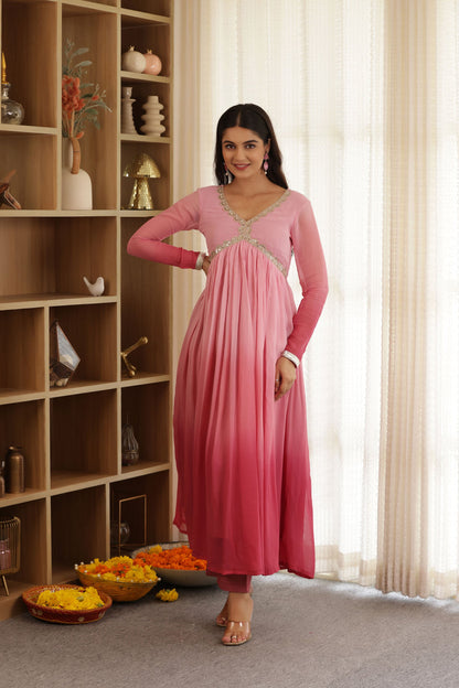 PINK LADY PURE GEORGETTE OMBRE SUIT SET