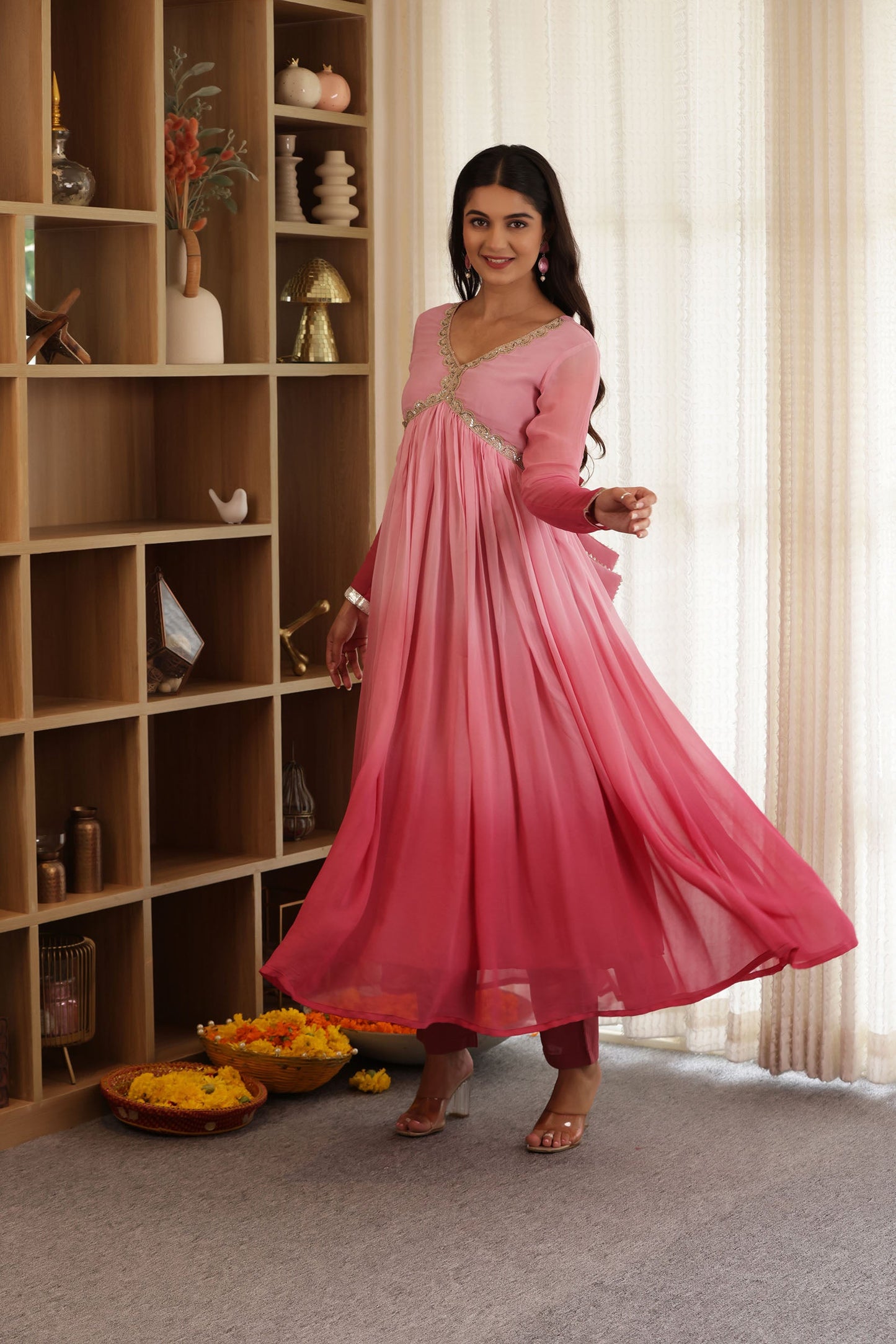 PINK LADY PURE GEORGETTE OMBRE SUIT SET