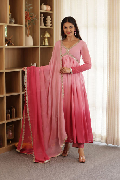 PINK LADY PURE GEORGETTE OMBRE SUIT SET