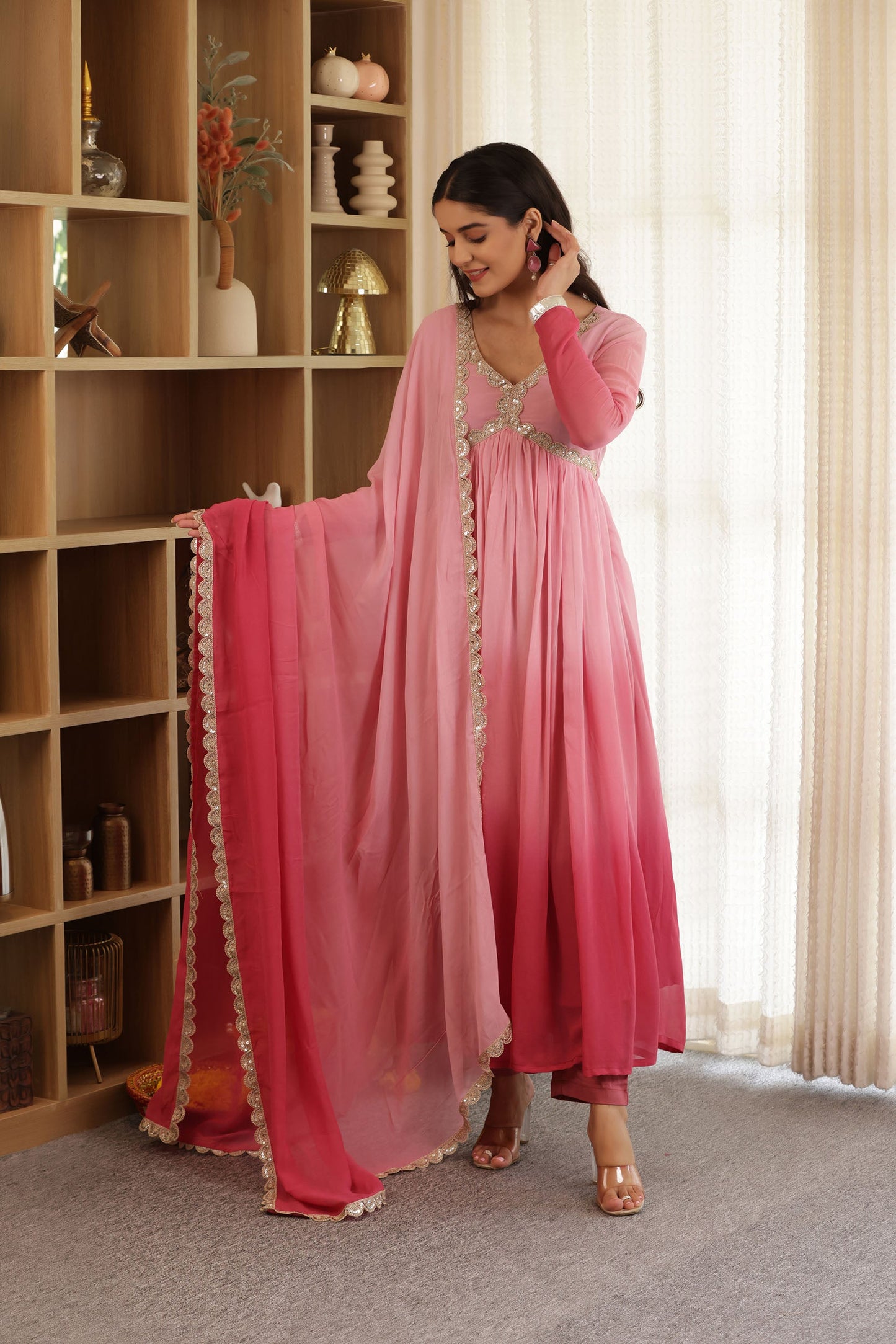 PINK LADY PURE GEORGETTE OMBRE SUIT SET