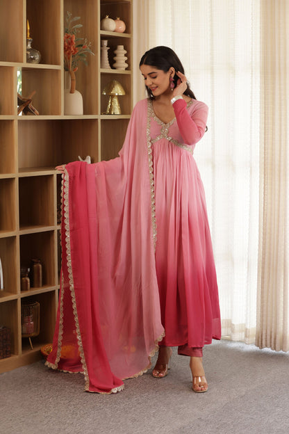 PINK LADY PURE GEORGETTE OMBRE SUIT SET