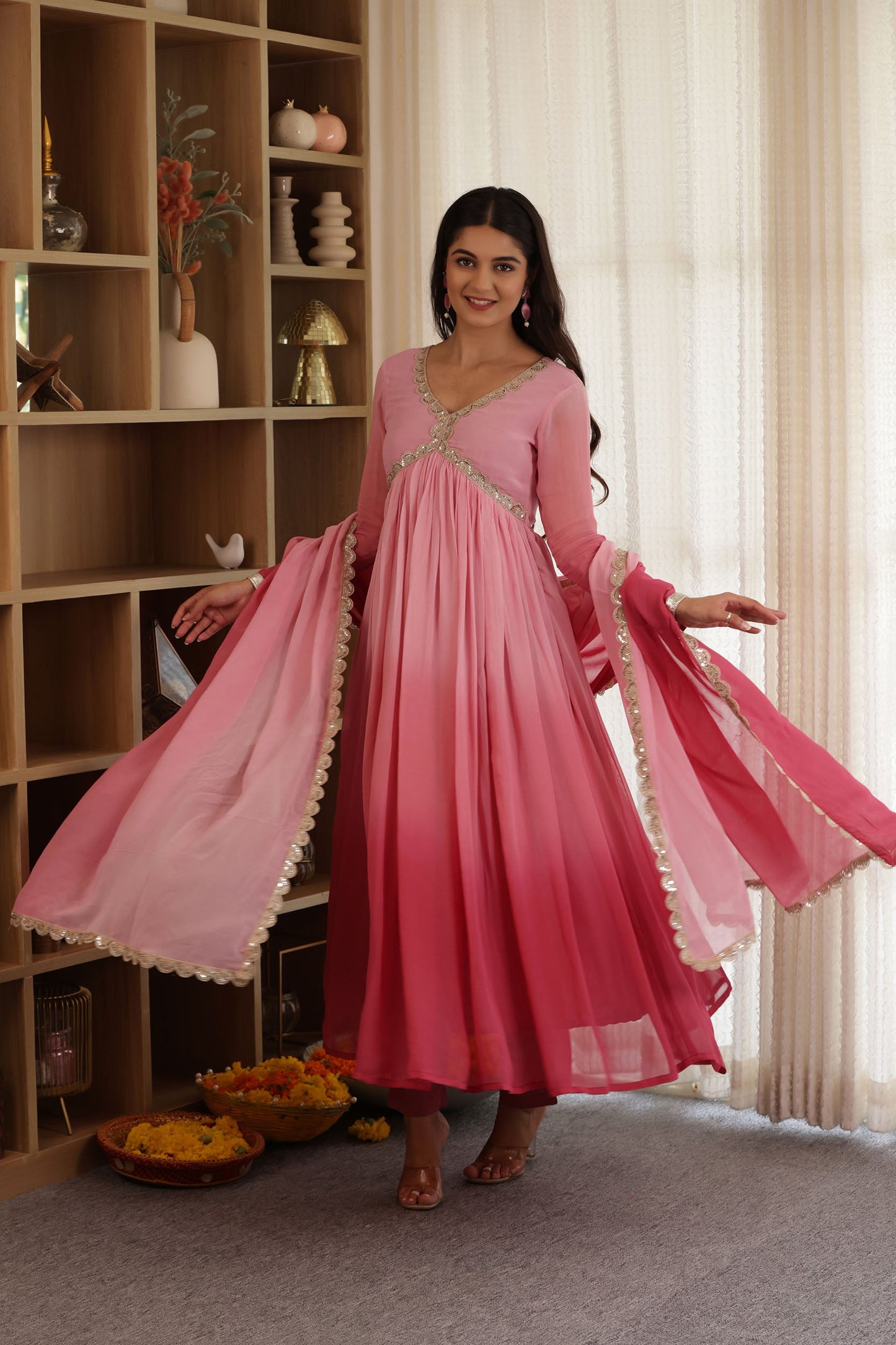 PINK LADY PURE GEORGETTE OMBRE SUIT SET