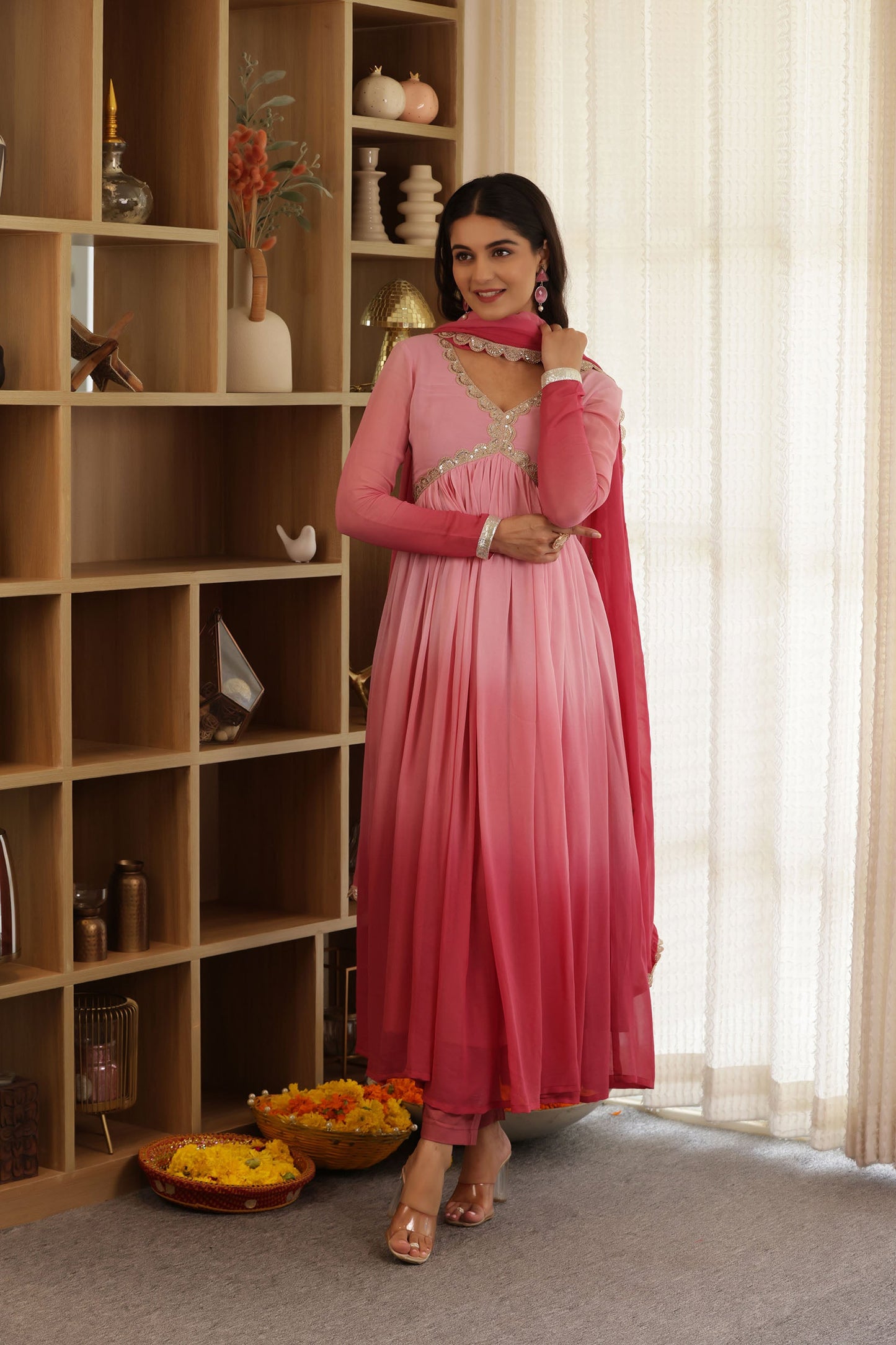PINK LADY PURE GEORGETTE OMBRE SUIT SET